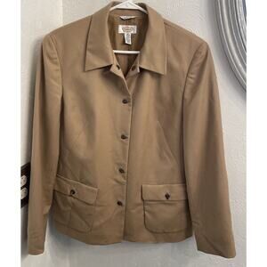 Talbots Beige Toggle Button Blazer Size 10 Lined 100% Wool